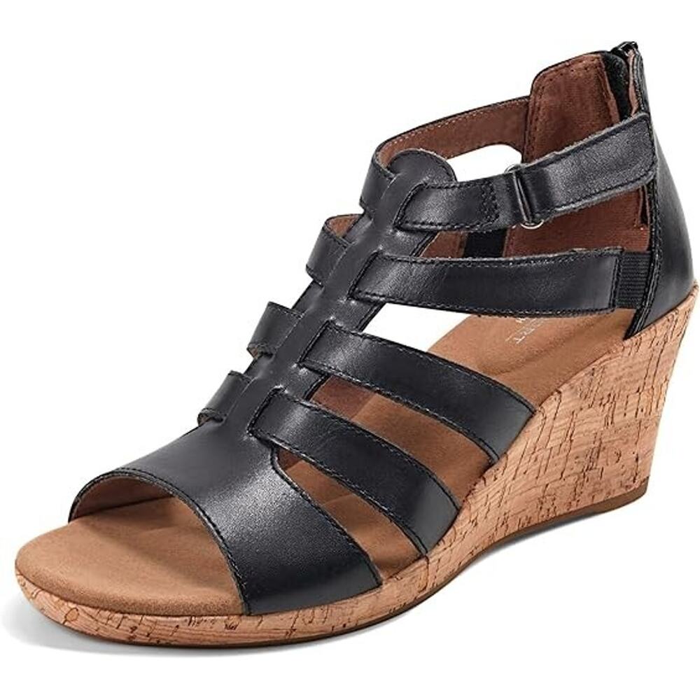 Rockport Women's Briah Gladiator Wedge Sandals, Black Size 9W